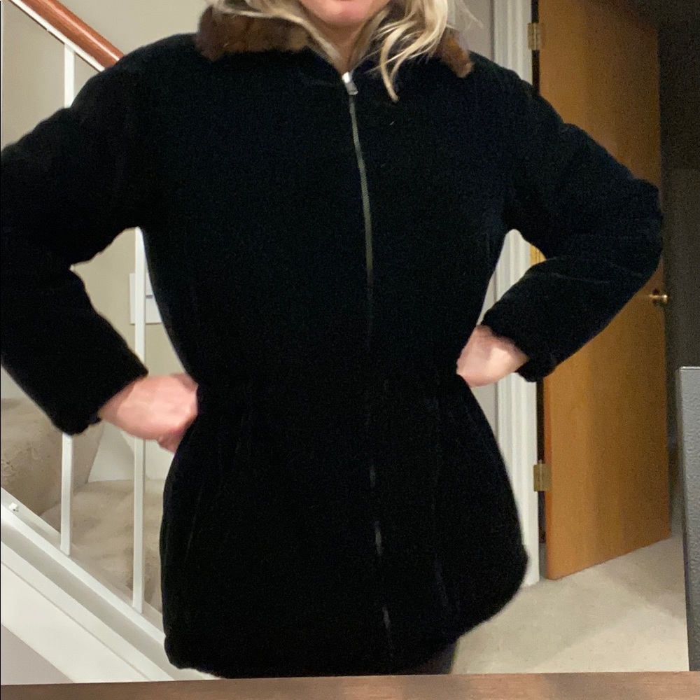 Ralph Lauren Faux Fur collar Black velour coat size small
